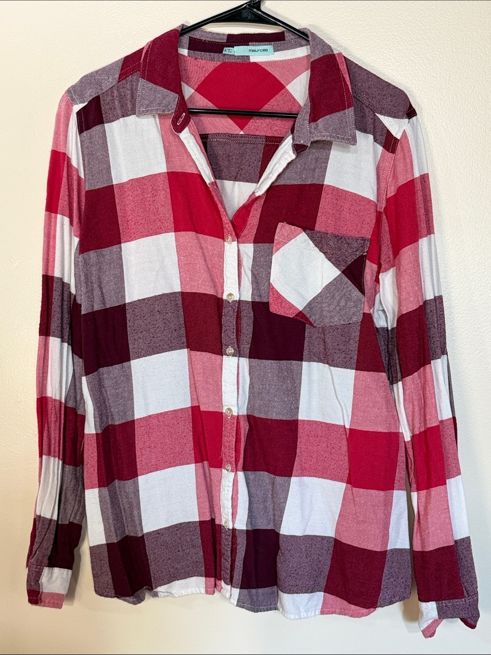 Maurices Red, Purple & White Plaid Button-Down Shirt